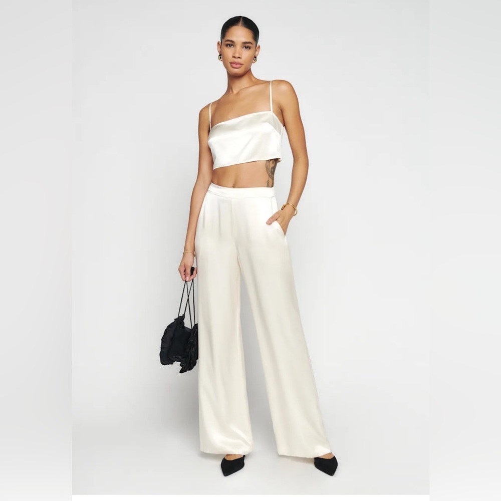 Reformation Sabine Silk Pants Fior Di Latte - Size 8